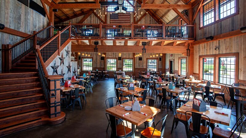 View of entire upstairs and downstairs dining room